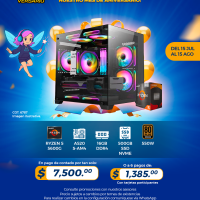 PROMO PCTECHVERSARIO: PC Gamer AMD Ryzen 5 5600G, 16GB RAM, 500GB SSD