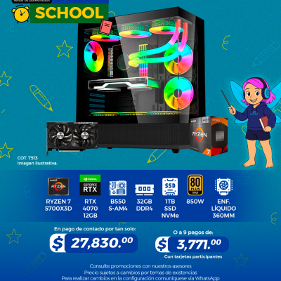 Promo Back To School: PC GAMER AMD Ryzen 7 5700X3D, RTX 4070 12GB, 32GB RAM, 1TB SSD