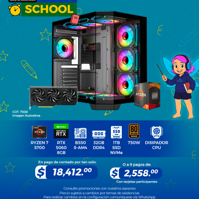 Promo Back To School: PC GAMER AMD Ryzen 7 5700, RTX 5060 8GB, 32GB RAM, 1TB SSD