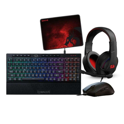 S147 - KIT 4 EN 1 REDRAGON BLACK TECLADO SHIVA K515RGB+MOUSE GAMER KING M724+HEADSET GAMER CRONUS H211+MOUSEPAD GAMER PISCES P016