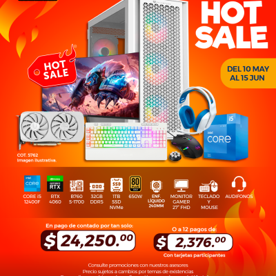HOT SALE: PC GAMER INTEL Core i5 12400F, RTX 4060, 32GB RAM, 1TB SSD, Monitor Gamer 27", Teclado, Mouse y Audífonos
