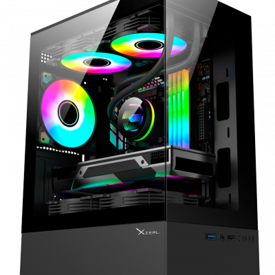 Gabinete Xzeal X-Zynergy M-ATX/ITX 1xUSB1.0 + 1x USB3.0 + 3.5 mm + 3 Fans RGB Negro