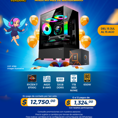 PROMO PCTECHVERSARIO: PC Gamer AMD Ryzen 7 8700G, 32GB RAM, 1TB SSD