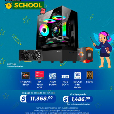 Promo Back To School: PC GAMER AMD Ryzen 5 5500, RX 7600 8GB, 16GB RAM, 500GB SSD
