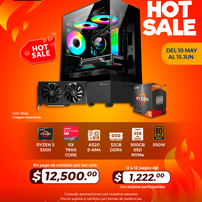 HOT SALE: PC GAMER AMD Ryzen 5 5500, RX 7600 Core, 32GB RAM, 500GB SSD