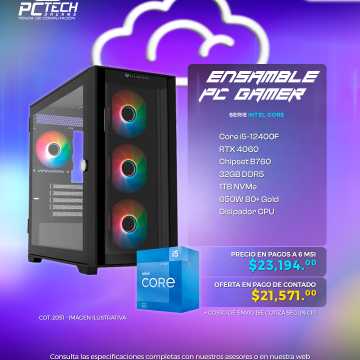 Ensamble PC GAMER INTEL i5-12400F,  RTX 4060, 32GB RAM, 1TB SSD