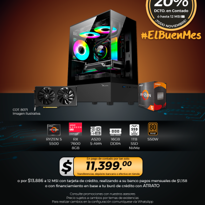 PC GAMER AMD Ryzen 5 5500, RX 7600 8GB, 16GB RAM, 1TB SSD