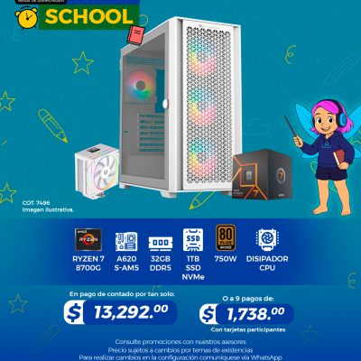 Promo Back To School: PC GAMER AMD Ryzen 7 8700G, 32GB RAM, 1TB SSD