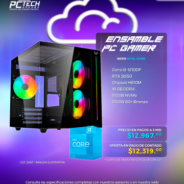 Ensamble PC GAMER INTEL Core i3-12100F, RTX 3050, 16GB RAM, 512GB SSD