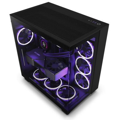 Gabinete NZXT H9 Flow con Ventana, Midi-Tower, Mini-ITX/Micro-ATX/ATX, USB 3.2, sin Fuente, 4 Ventiladores Instalados, Negro