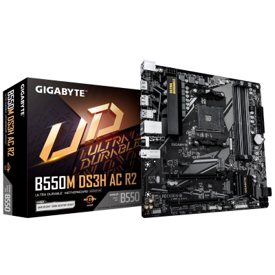 Tarjeta Madre Gigabyte B550M DS3H AC R2 1.0, Micro-ATX, Socket AM4, AMD B550, 128GB DDR4, HDMI para AMD