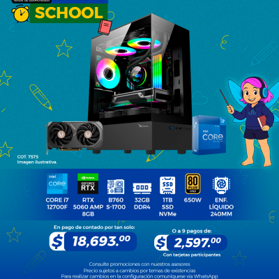 Promo Back To School: PC GAMER INTEL Core i7 12700F, RTX 5060 AMP 8GB, 32GB RAM, 1TB SSD