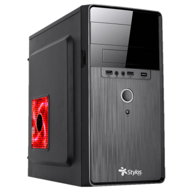 Gabinete Stylos Gabinete Mini, Mini-Tower, Micro-ATX/Mini-ITX, USB 3.0, con Fuente de 500W, sin Ventiladores Instalados, Negro/Rojo