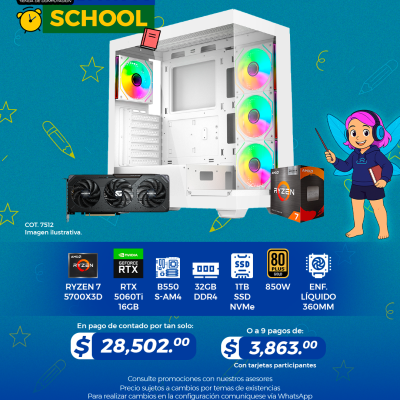Promo Back To School: PC GAMER AMD Ryzen 7 5700X3D, RTX 5060Ti 16GB, 32GB RAM, 1TB SSD