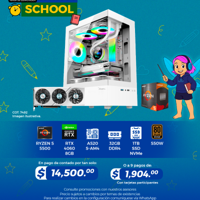 Promo Back To School: PC GAMER AMD Ryzen 5 5500, RTX 4060 8GB, 32GB RAM, 1TB SSD