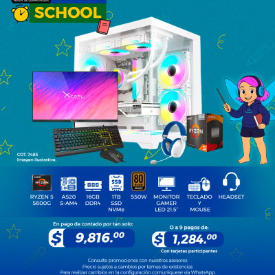 Promo Back To School: PC GAMER AMD Ryzen 5 5600G, 16GB RAM, 1TB SSD, Monitor 21.5", Teclado, Mouse y Audifonos