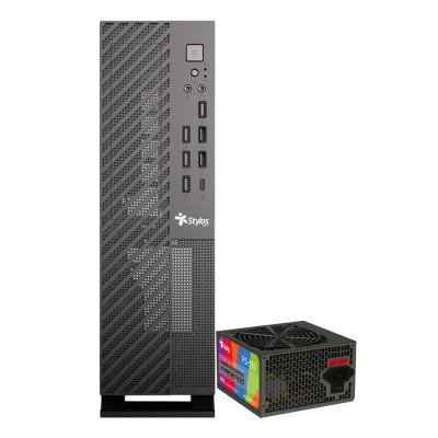 Gabinete Oficina Mince Slim ITX Stylos 4xUSB 2.0+2xUSB 3.0+1xTipo C+puerto 3.5mm con fuente de poder 550W