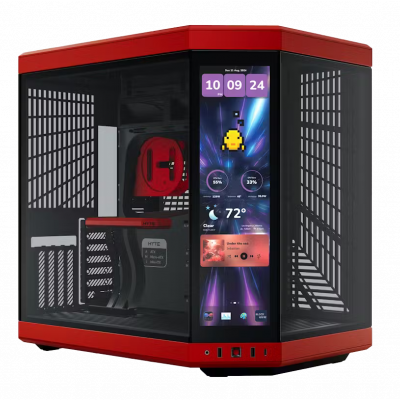 Gabinete Hyte Y70, Pantalla Touchscreen 4k/60Hz, Midtower, E-ATX, Negro con Rojo