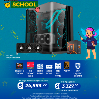 Promo Back To School: PC GAMER AMD Ryzen 5 7600X, RX 7600XT 16GB, 32GB RAM, 1TB SSD