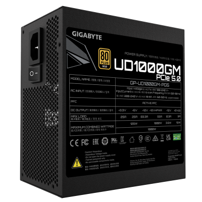 Fuente de Poder Gigabyte UD1000GM PG5 80 PLUS Gold, 20+4 pin ATX, 120mm, 1000W