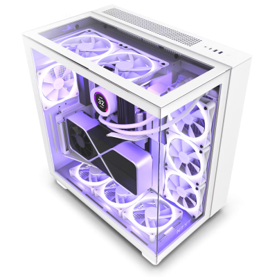 Gabinete NZXT H9 Elite con Ventana RGB, Midi-Tower, Mini-ITX/Micro-ATX/ATX, USB 3.2, sin Fuente, 3 Ventiladores RGB Instalados, Blanco