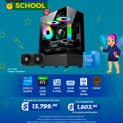 Promo Back To School: PC GAMER INTEL Core i5 12400F, RTX 4060 8GB, 16GB RAM, 500GB SSD