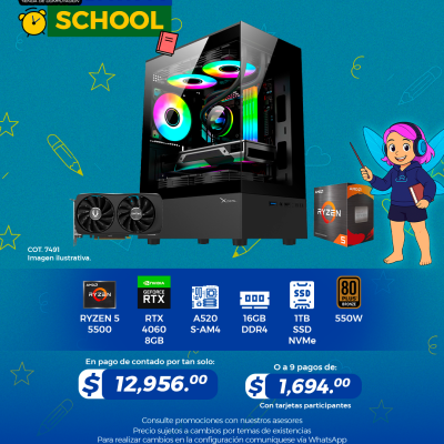 Promo Back To School: PC GAMER AMD Ryzen 5 5500, RTX 4060 8GB, 16GB RAM, 1TB SSD