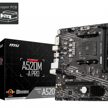 Tarjeta Madre MSI micro ATX A520M-A PRO, S-AM4, AMD A520, HDMI, 64GB DDR4 para AMD No es Compatible con Ryzen 5 3400G y Ryzen 3 3200G