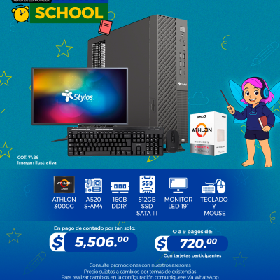 Promo Back To School: PC GAMER AMD Athlon 3000G, 16GB RAM, 512GB SSD, Monitor 19", Teclado, Mouse