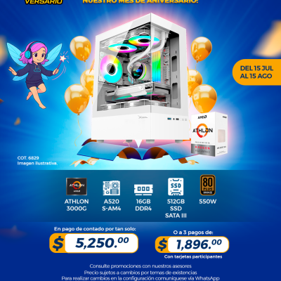 PROMO PCTECHVERSARIO: PC Gamer AMD Athlon 3000G, 16GB RAM, 512GB SSD