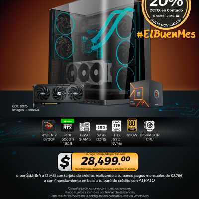 PC GAMER AMD Ryzen 7 8700F, RTX 5060Ti 16GB, 32GB RAM, 1TB SSD