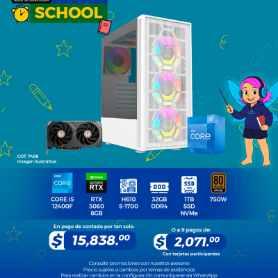 Promo Back To School: PC GAMER INTEL Core i5 12400F, RTX 5060 8GB, 32GB RAM, 1TB SSD