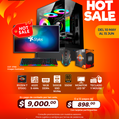 HOT SALE: PC GAMER AMD Ryzen 7 5700G, 16GB RAM, 500GB SSD, Monitor LED 19", Teclado y Mouse