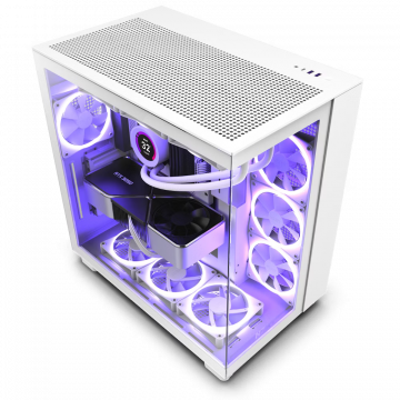 Gabinete NZXT H9 Flow con Ventana, Midi-Tower, Mini-ITX/Micro-ATX/ATX, USB 3.2, sin Fuente, 4 Ventiladores Instalados, Blanco