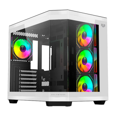 Gabinete Balam Rush Tank Master 9600 TB con Ventana RGB, Midi-Tower, ATX/Micro-ATX/ITX, USB 3.0/2.0, sin Fuente, 3 Ventiladores RGB Instalados, Blanco/Negro