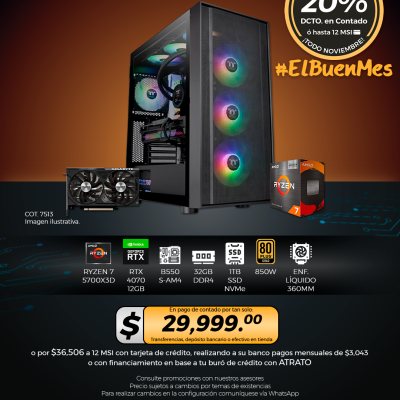 PC GAMER AMD Ryzen 7 5700X3D, RTX 4070 12GB, 32GB RAM, 1TB SSD