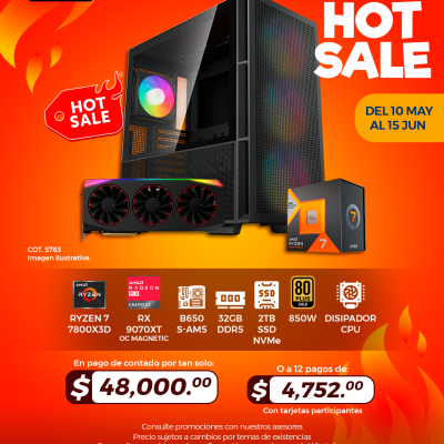 HOT SALE: PC GAMER AMD Ryzen 7 7800X3D, RX 9070XT OC Magnetic, 32GB RAM, 2TB SSD