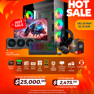 HOT SALE: PC GAMER AMD Ryzen 7 5700, RTX 4060 Eagle, 32GB RAM, 1TB SSD, Monitor Gamer 27", Teclado, Mouse y Audífonos