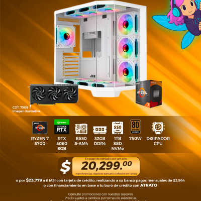 PC GAMER AMD Ryzen 7 5700, RTX 5060 8GB, 32GB RAM, 1TB SSD