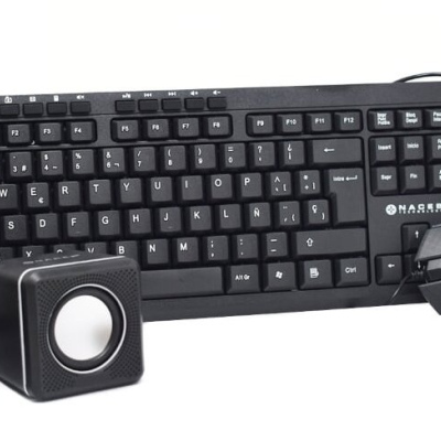 Kit 3 en 1 Teclado, Mouse y Bocinas Naceb NA-228, Alámbrico, USB, Negro (Español)