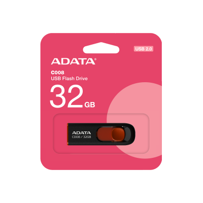 Memoria USB Adata C008, 32GB, USB-A 2.0, Negro/Rojo